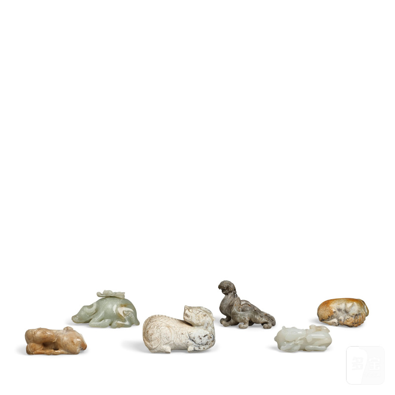 十九/二十世紀 玉雕走獸六件 | SIX JADE CARVINGS OF ANIMAL GROUPS